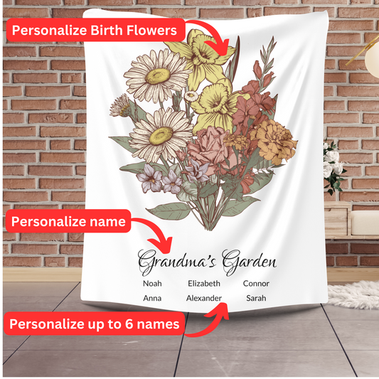 Grandma's Garden. Mom's Garden| Personalized Names and Flowers Blanket