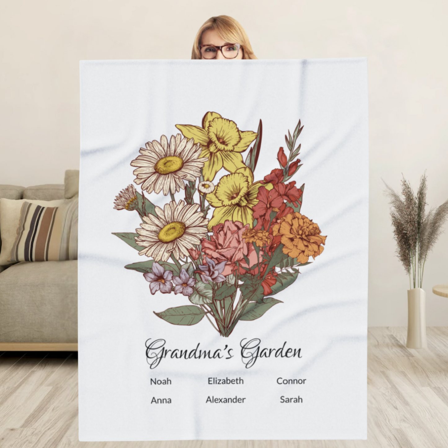 Grandma's Garden. Mom's Garden| Personalized Names and Flowers Blanket